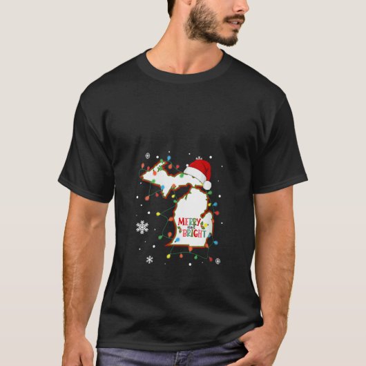 Merry And Bright Christmas Lights Xmas Michigan St T-shirt (Voorkant)