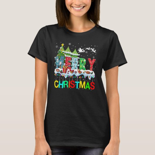 Merry and Bright Christmas Tree Christmas Lights M T-shirt (Voorkant)