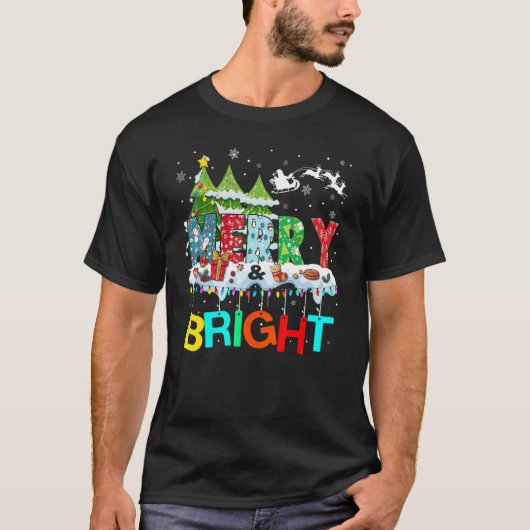Merry and Bright Christmas Tree Christmas Lights M T-shirt (Voorkant)