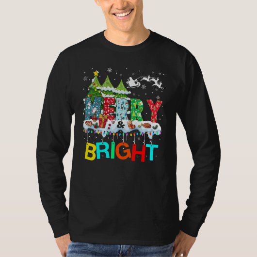 Merry and Bright Christmas Tree Christmas Lights M T-shirt (Voorkant)