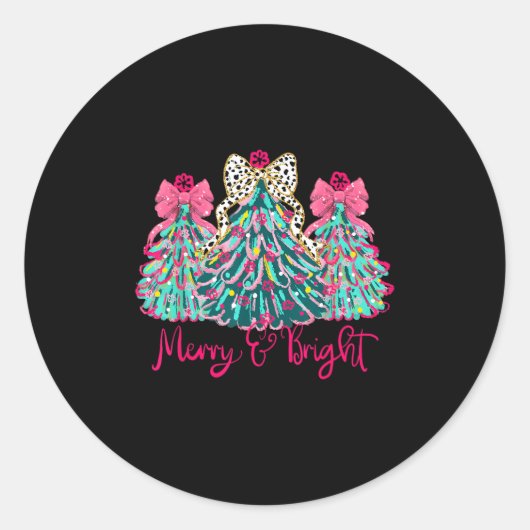 Merry And Bright Christmas Tree Coquette  Ronde Sticker (Voorkant)