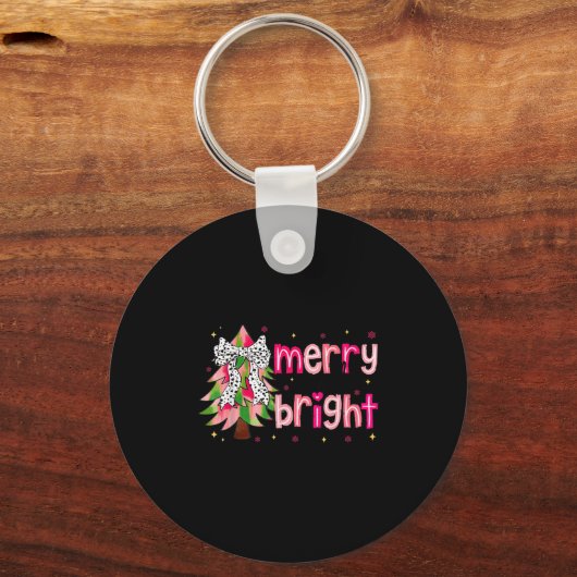 Merry And Bright Christmas Tree Nk Coquette Bow Wo Sleutelhanger (Voorkant)