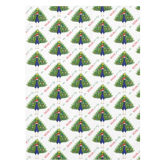 Merry and Bright Christmas Tree Peacock Pattern Tafelkleed (Voorkant)