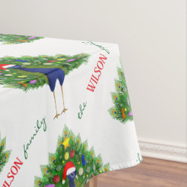 Merry and Bright Christmas Tree Peacock Pattern Tafelkleed