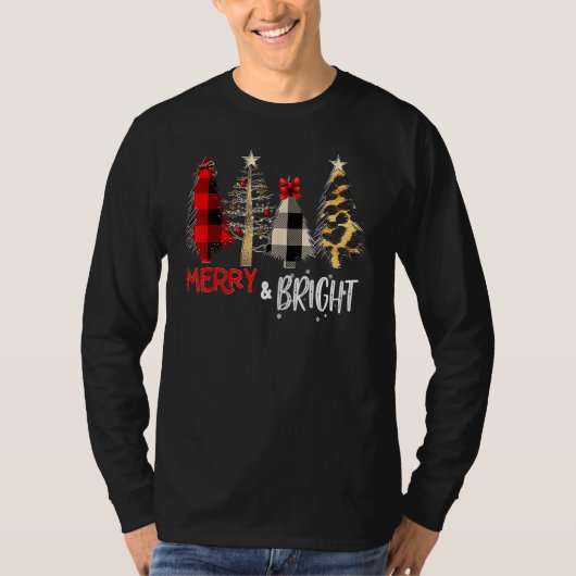Merry And Bright Christmas Wild Leopard Plaid Tree T-shirt (Voorkant)