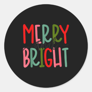 Merry And Bright Christmas Women Girls Kids Toddle Ronde Sticker