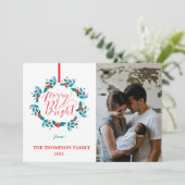 Merry and Bright Christmas Wreath 4 foto Collage Feestdagenkaart (Staand voorkant)