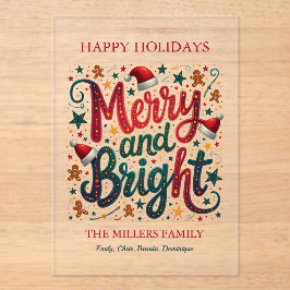 Merry and Bright Colorful Festive Retro Typography Acryl Uitnodigingen