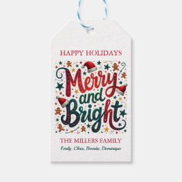 Merry and Bright Colorful Festive Retro Typography Cadeaulabel