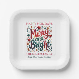 Merry and Bright Colorful Festive Retro Typography Papieren Bordje