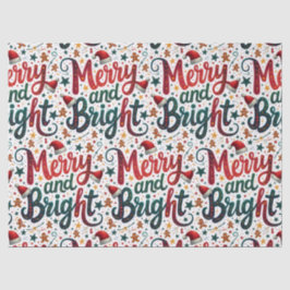 Merry and Bright Colorful Festive Retro Typography Tissuepapier