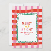 Merry and Bright Colorful Gingham aangepaste naam Feestdagenkaart (Voorkant)