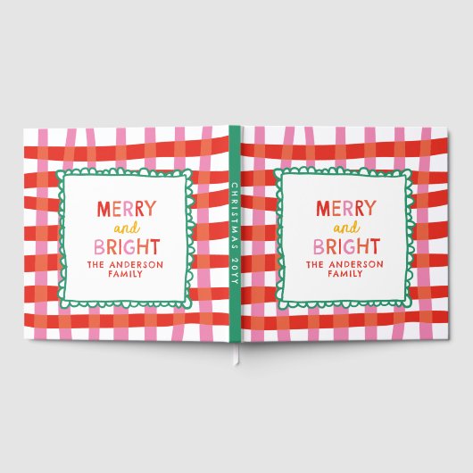Merry and Bright Colorful Gingham aangepaste naam Gastenboek (Volledig)