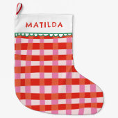 Merry and Bright Colorful Gingham aangepaste naam Grote Kerstsok (Voorkant)