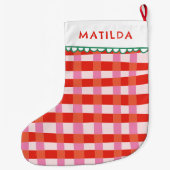 Merry and Bright Colorful Gingham aangepaste naam Grote Kerstsok (Achterkant)