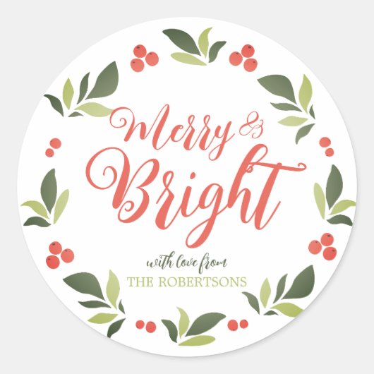 Merry and Bright Colorful Kerstmis Wreatker Ronde Sticker (Voorkant)