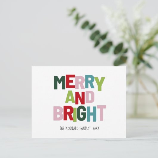 Merry and Bright Colorful Typography Named Feestdagenkaart (Staand voorkant)