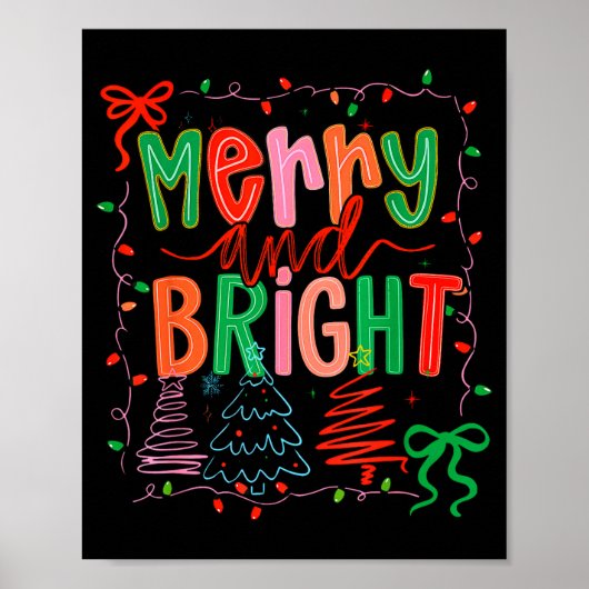 Merry And Bright Coquette Bow Christmas Tree Women Poster (Voorkant)