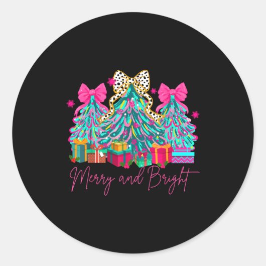 Merry And Bright Coquette Bow Christmas Tree Women Ronde Sticker (Voorkant)