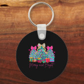 Merry And Bright Coquette Bow Christmas Tree Women Sleutelhanger (Voorkant)