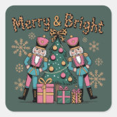 Merry and Bright Coquette Nutcracker Leopard Xmas Vierkante Sticker (Voorkant)