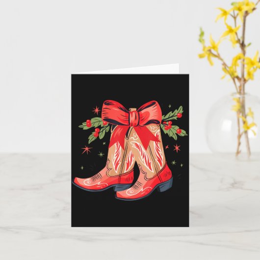 Merry And Bright Cowgirl Boot Christmas Western Co Kaart (Gele Bloem)