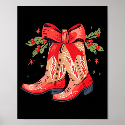 Merry And Bright Cowgirl Boot Christmas Western Co Poster (Voorkant)