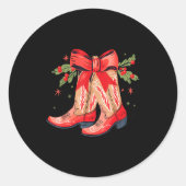 Merry And Bright Cowgirl Boot Christmas Western Co Ronde Sticker (Voorkant)