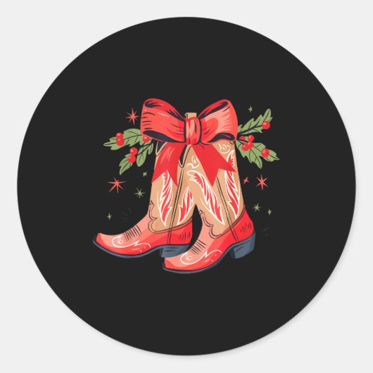 Merry And Bright Cowgirl Boot Christmas Western Co Ronde Sticker (Voorkant)