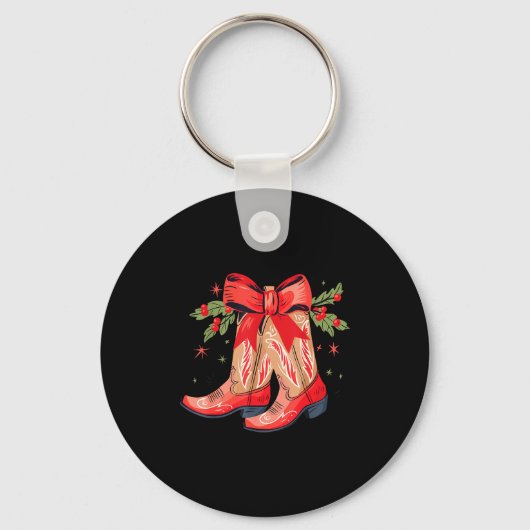 Merry And Bright Cowgirl Boot Christmas Western Co Sleutelhanger (Voorkant)