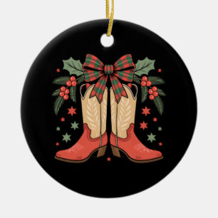 Merry and Bright Cowgirl Boot Christmas Western Keramisch Ornament