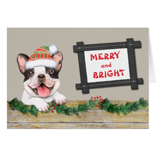 Merry and Bright Cute French Bulldog Kerstmis (Voorkant Horizontaal)
