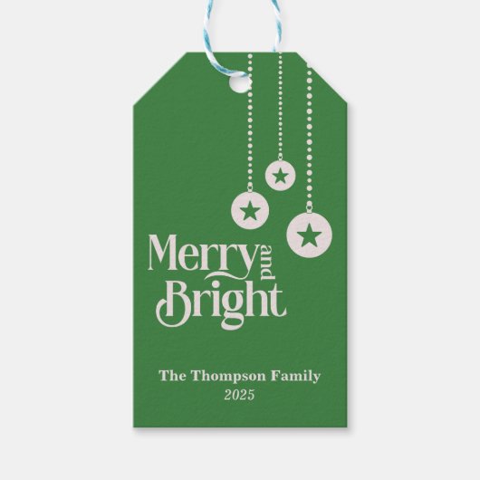 "Merry and Bright" donkergroen Cadeaulabel (Voorkant)