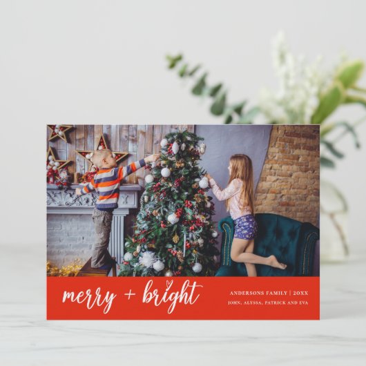 Merry and Bright Elegant Christmas Family Photo Feestdagenkaart (Staand voorkant)