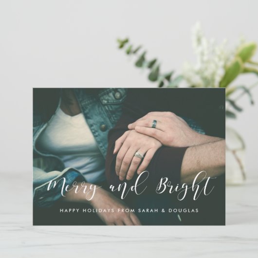 Merry and Bright Elegant Feestfotokaart Feestdagenkaart (Staand voorkant)