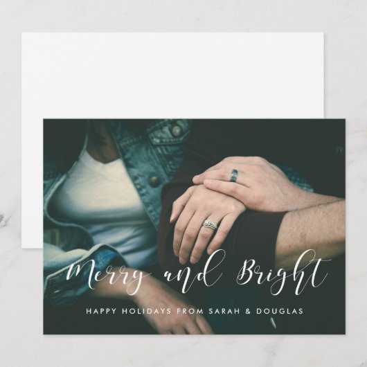 Merry and Bright Elegant Feestfotokaart Feestdagenkaart (Voorkant / Achterkant)