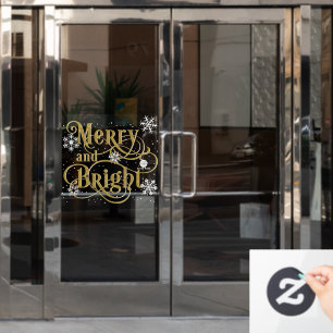 Merry and Bright, Elegant met Kerstmis kantoor deu Raamsticker