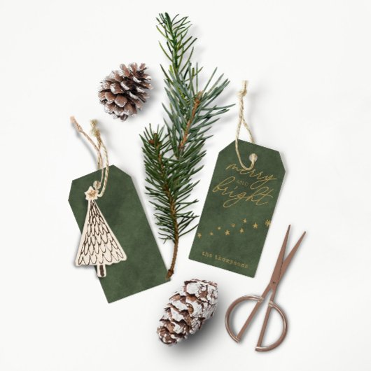 Merry and Bright ・ Elegant Modern Green Holiday Cadeaulabel