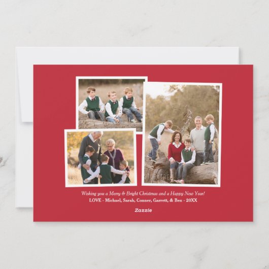 Merry and Bright Elegant Red Script Photo Collage Feestdagenkaart (Achterkant)