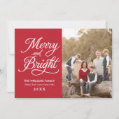 Merry and Bright Elegant Red Script Photo Collage Feestdagenkaart (Voorkant)