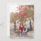 Merry and Bright Elegant Red Script Photo Collage Feestdagenkaart (Voorkant)