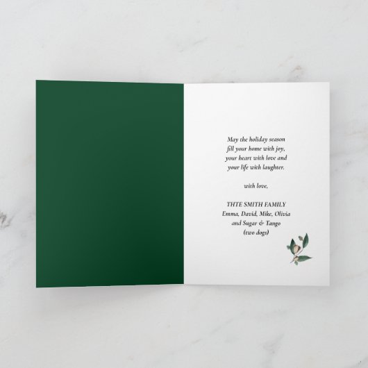 Merry and Bright Elegant Script Magnolia Greenery Feestdagen Kaart (Binnen)