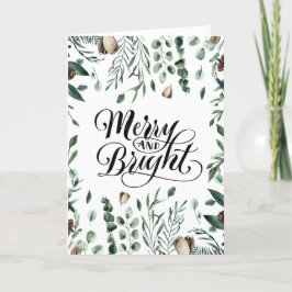 Merry and Bright Elegant Script Magnolia Greenery Feestdagen Kaart