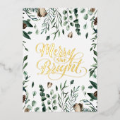 Merry and Bright Elegant Script Magnolia Greenery Folie Feestdagenkaart (Voorkant)