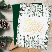Merry and Bright Elegant Script Magnolia Greenery Folie Feestdagenkaart