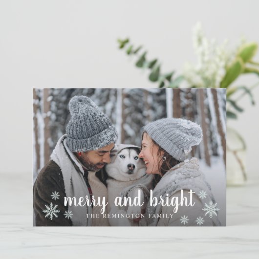 Merry And Bright Familie Foto Feestdagenkaart (Staand voorkant)