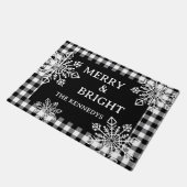 Merry and Bright Family Name Black Pset Snowflake Deurmat (Schuin)