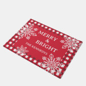 Merry and Bright Family Name Red Pset Snowflake Deurmat (Schuin)