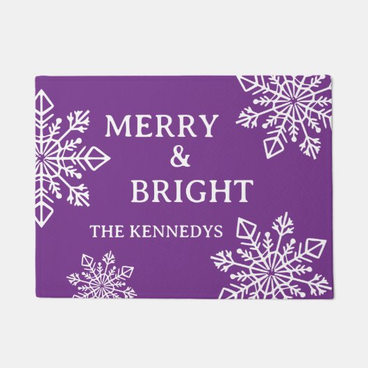 Merry and Bright Family Name Snowflake Paars Deurmat (Voorkant)