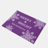 Merry and Bright Family Name Snowflake Paars Deurmat (Schuin)